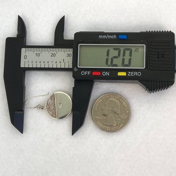 Sterling Silver 925 Round Mother Of Pearl MOP Scrollwork Accent Dangle Earrings - Picture 14 of 16